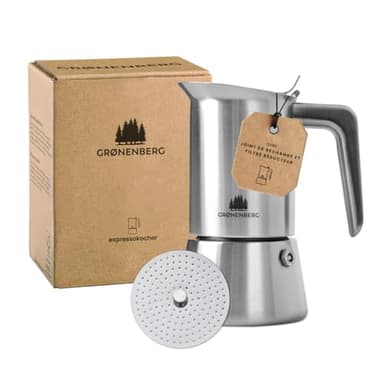 Groenenberg Cafetiere italienne induction 200ml | Cafetière italienne en acier inox avec filtre réducteur I Moka pour jusqu'à 4 tasses d'espresso