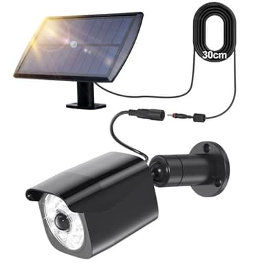 DewinLVD Lampes solaires d'extérieur avec détecteur de mouvement Lampes solaires LED avec caméra factice pivotant à 360° solaire pivotant à 180° 5V/1.5W 2200mAh IP65 (câble d'extension 3m)