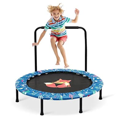 38inch Trampoline pour Enfants Mini Trampoline pour Enfants Trampolines de Jardin sautant en intérieur et en extérieur avec poignée réglable Housse de sécurité rembourrée Trampoline Pliable(Vert)