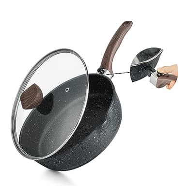 Kordisen Poêle à Frire Profonde 28 cm avec Couvercle, Poignée Amovible, Revêtement en Pierre de Granit Antiadhésive pour la Cuisson, Batterie de Cuisine à Induction, Sans PFOA