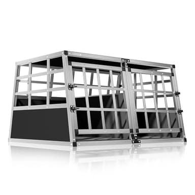CADOCA® Cage de Transport XL pour Animaux Aluminium MDF 2 Portes Noir Caisse Chien boîte Box de Transport Voiture