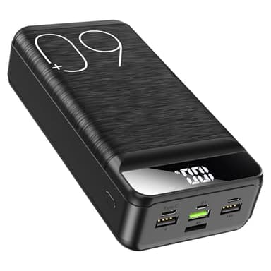 Power Bank 60000 mAh 22,5 W Charge Rapide Chargeur USB-C Charge Rapide avec 4 sorties et 3 entrées, Écran LED Grande capacité Batterie externe pour la plupart des appareils électroniques