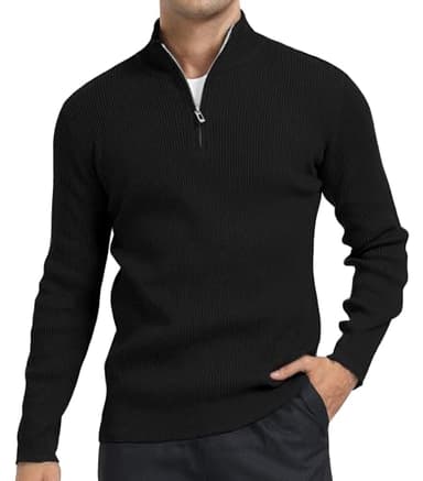 DAFENP Pull Homme Hiver Tricoté Zippé Maille avec Col Montant Chaud Manches Longues Pullover Sweater FS6783M-Black-XXL