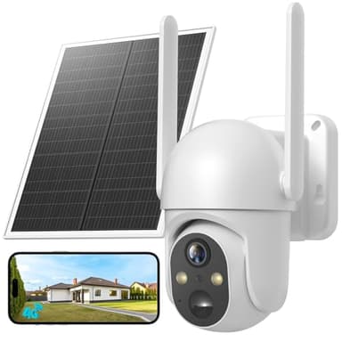 PESAIR 4G LTE Caméra Solaire Extérieur avec Carte Sim, 2K HD IP Caméra de Surveillance sans Fil avec Panneau Solaire, Vision Nocturne Couleur et Détection PIR, Imperméable IP66