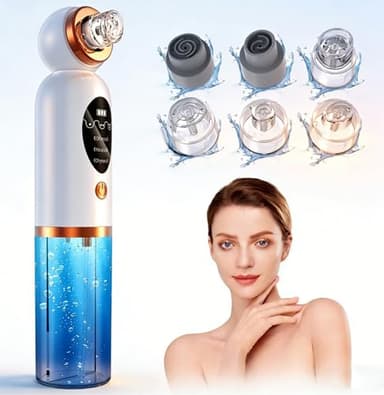 Aspirateur Pour Points Noirs, Extracteur Points Noirs Visage, 3 Modi Rechargeable & 6 Sondes & Réservoir d'eau Visible pour le Nettoyage du Visage, Traitement de l'acné et Soins de la Peau - Blanc