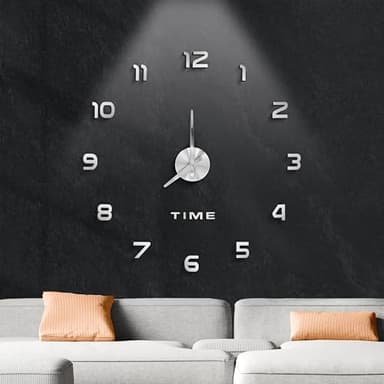 SHOPROM Grande Horloge Murale Adhésive - Horloge Murale Moderne de 60 à 120 cm - Silencieuse 3D (Argent)