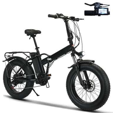 JSMDLN Vélo Électrique Pliable 20 Pouces, pour Adultes Et Adolescents, Pneus Larges, pour La Montagne Et La Plage, avec 3 Modes De Conduite, 7 Vitesses, Écran LCD
