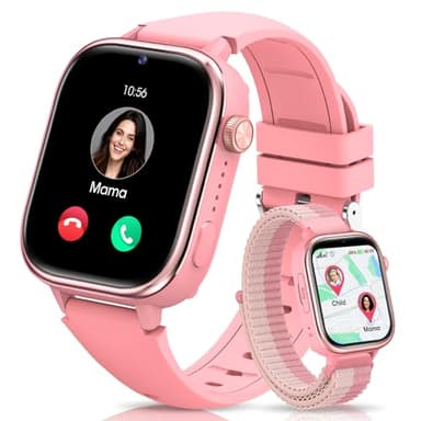 SWGOTA 4G Montre Connectée Enfant, Smartwatch avec GPS/Téléphone/Appels Vidéo/Chat Vocal/Messages/SOS/Mode École/Réveil/Appareil Photo/Podomètre/Moniteur Sommeil, Cadeau pour Garçons et Filles, Rose