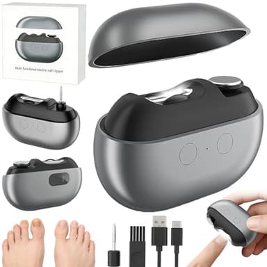 Coupe Ongle Electrique Main et Pied, 3 en 1 Lime a Ongle Electrique avec 2 Têtes de Polissage, Lumière LED et Récupérateur de Débris, 2 Vitesses Coupe Ongles pour Seniors, Adultes et Bébé (Gris)