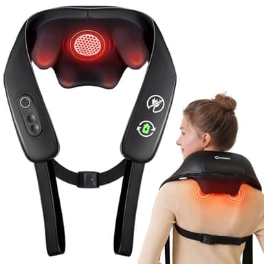 KNQZE® Masseur dos et cervicales, Massage Shiatsu 4D avec pétrissage en profondeur, Chauffage au graphène amélioré, Masseur electrique sans fil, Massage cou, cervical et dos, Cadeau femme homme maman