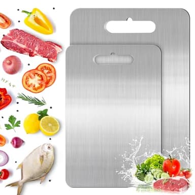 Kazaigou 2 Pièces Planche à découper en titane double face 100% pur titane pour cuisine – Planche à découper en titane de qualité alimentaire antiadhésive, durable et facile à nettoyer