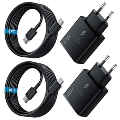 45W Chargeur USB C Rapide 2Pack avec Type C Câbles de 1.8M pour Samsung Galaxy S25,S24+,S24 Ultra,S23 + Ultra, Note20,A54,A53,Z Fold5,Fold4,Switch,Tab,USB C Prise Adaptateur Secteur