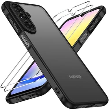 ivoler Coque Mat pour Samsung Galaxy A26 5G avec 2 Pièces Verre Trempé, [Protection Antichoc Militaire] [Protection Caméra] Arrière Translucide Étui Mince Bumper Housse, Noir