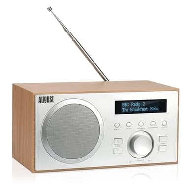 August MB420 - Radio Dab FM Bluetooth Bois Secteur - Radio numérique Terrestre Dab Plus + MP3 Lecteur clé USB, Digital et Analogique - HiFi Filaire Réveil Prise écouteur 3.5mm Ecran Design Scandinave