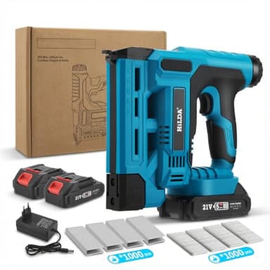 Cloueuse Sans Fil Électrique - Cloueuse et Agrafeuse 2-en-1 avec 2 Batteries 2.0Ah - 2000 Clous et Agrafes Inclus - Réglage Profondeur pour Travail du Bois Bricolage