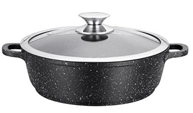 Kamberg - Sautoir / Sauteuse 36 cm - Fonte d'Aluminium - Revêtement Type Pierre - Couvercle en Verre - Tous Feux dont Induction - Sans PFOA - 0008043, Noir