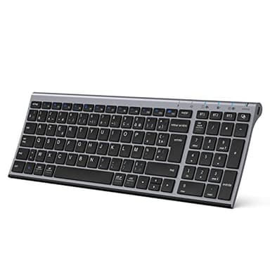 iClever Clavier Bluetooth, Clavier sans Fil Multi-dispositifs avec 3 Canal Bluetooth, USB-C Batterie Rechargeable, AZERTY Français, Ultra-Mince, pour Apple MacOS, iOS, Android, PC, Gris