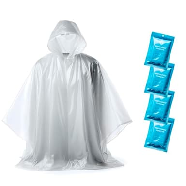 ZENO Poncho Pluie Imperméable Jetable - Cape de Pluie Femme Homme - Poncho Transparent avec Capuche - Poncho de Pluie Adulte - Poncho Pluie Imperméable Femme pour Festival Vélo Randonée - Pack de 4