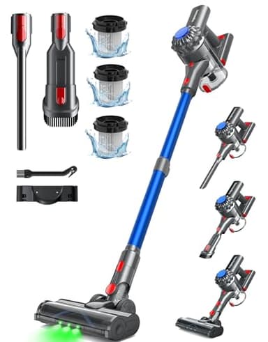 Ivormentico Aspirateur Balai sans Fil, 50Mins/40KPA/450W Aspirateur sans Fil, Aspirateur Balai avec LED Verte, Aspirateur avec Brosse à Plancher Améliorée, pour Tapis, Sols Durs, Poils d'animaux, Bleu
