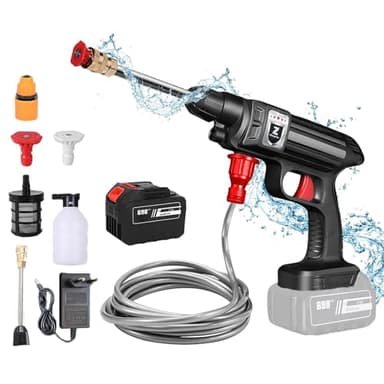 Nettoyeur Haute Pression sans Fil, 6000mah Pistolet à Eau pour Lavage De Voiture à Domicile éLectrique Pistolet à Eau Haute Pression pour Lavage De Voiture, Tuyau 5m, Batterie (1*Batterie A)