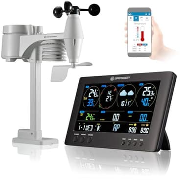 Bresser ClearView Station Météo Sans Fil Avec Wifi Et Capteur Extérieur Pro 7 En 1 (Vent, Humidité De L’air, Température, Précipitations, Niveau UV, Intensité Lumineuse), noir