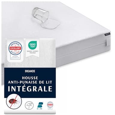 Dreamzie Housse Matelas 160x200 x25 cm Intégrale Anti-Acarien et Punaises de Lit - Protege Matelas 160x200 cm avec Fermeture Eclair pour Allergiques - Imperméable, Bi-Ome et Oeko-Tex