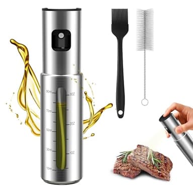 KitchenBoss Spray Huile Cuisine Air Fryer: Vaporisateur Huile Pulvérisateur Verre et en Acier Inoxydable 100ml Olive Oil Spray pour Barbecues, Salade, Cuisine