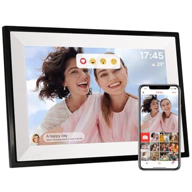 Frameo Cadre Photo Numérique WiFi 10,1 Pouces, Mémoire 32 Go, HD 1280x800 IPS Écran Tactile, Auto-Rotation Support Multilingue, Montage Mural, Partage de Photos Vidéos Via Frameo APP