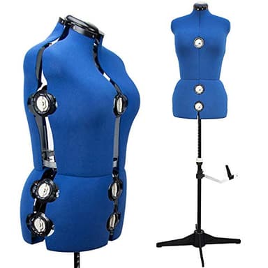 Mannequin de Couture Réglable Femme avec 13 Molettes de Précision Taille 32 à 42 Taille Ajustable pour Poitrine Taille Hanche Cou Idéal pour Projet de Couture et Exposition, Bleu