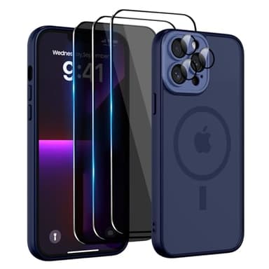 Nupcknn Magnétique Coque pour iPhone 13 Pro Max avec [1*Confidentialité+2*HD] Verre Trempé [Caméra de Protection complète] Magsafe Coque Antichoc translucide Mat arrière Anti-Rayures