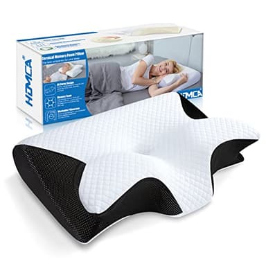 HOMCA Oreiller Ergonomique Cervical, 2 en 1 Oreiller à Mémoire de Forme pour la Nuque, Coussin pour Dormir sur Le Côté et sur Le Dos, 60x40x12/14cm, Noir