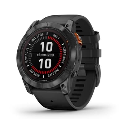 Garmin fēnix 7X Pro, Solar - Montre GPS Multisports connectée – Gray avec Bracelet Noir – Boîtier 51 mm