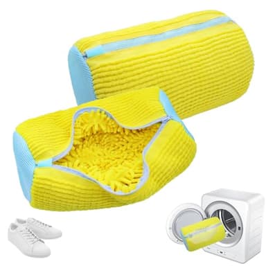YAMAIDUO Lot de 2 Sac Lavage Chaussures Machine à Laver, Réutilisable Portable 360° Sac de Lavage pour Chaussures avec Fermeture Éclair, Sacs à Linge pour Chaussures Protection pour Chaussure, Jaune