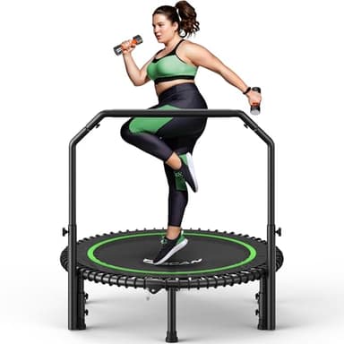 Trampoline BCAN 102 cm pour Adultes, capacité de Charge 204 kg, élastiques, poignée réglable, Stable, Silencieux - Vert