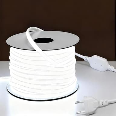 Q.Laomi Ruban LED COB Exterieur 10M, 220V Bande LED IP65 Étanche Flexible DIY Adhésif Bandeau LED pour Interieur Maison, Chambre, Chantier, Pergola, Terrasse,10W/M, 6000K, Blanc Froid