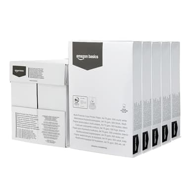 Amazon Basics Papier pour Imprimante Multifonction, A4 75g/m², 2500 Feuilles (Lot de 5), Blanc