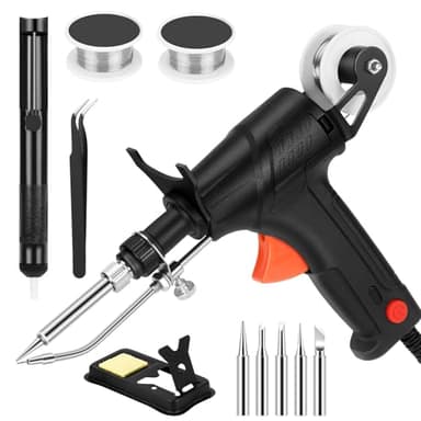 Pistolet à souder industriel, Kit de pistolet à souder automatique, Fer à souder manuel pour réparation de cartes de circuit imprimé, Ensemble de soudage avec 5 pointes à souder, 2 rouleaux de fil