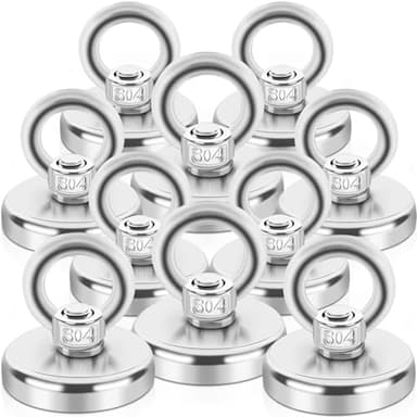 Lot de 10 aimants puissants en néodyme - 45 kg - Aimants de pêche magnétiques extra puissants - 32 mm - Avec trou - Pour la maison, l'atelier, la montagne d'étang, la pêche magnétique dans les lacs