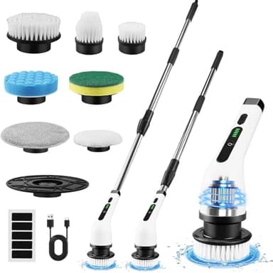 Kit de Brosse Rotative Nettoyage Électrique avec 7 Têtes Remplaçables et Poignée Réglable pour Salle de Bain et Voiture
