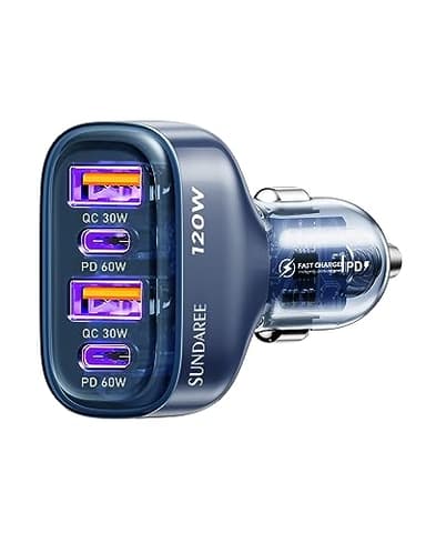 SUNDAREE Allume Cigare USB C,120W Multiple 4 Ports 12V 24V Type C PD QC Fast Charge Rapide Prise Téléphone Chargeur Voiture Adaptateur for Samsung S25 A56/iphone 17/Redmi/Galaxy Tab/Macbook/ThinkPad