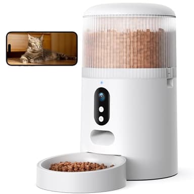 Faroro Distributeur Croquettes Chat Automatique, Caméra HD 3MP avec Vision Nocturne, 5G WiFi Mangeoire pour Chat/Chien avec Audio Bidirectionnel, APP, Détection Mouvement et Double Alimentation