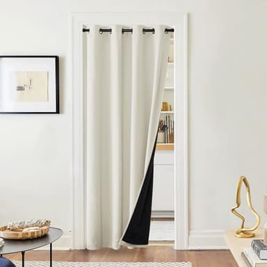 PONY DANCE Rideaux Très Occultants - Double Rideaux Chambre à Oeillets Anti-Bruit Tissu Lourd 100% Lumineux Bloquer Isolant Thermique Ombrage, Beige Clair, L 140 x H 220 cm, Lot de 1