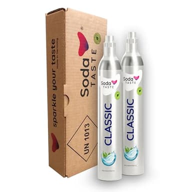 SodaTASTE Lot de 2 cylindres de CO2 (recharge) pour machine à gazéifier classique, pour jusqu'à 120 l d'eau gazeuse (attention : 2 cylindres vides nécessaires)