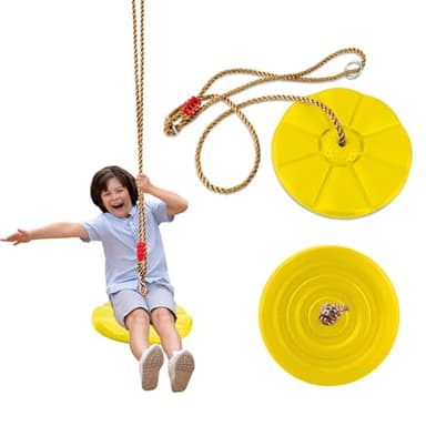 Hengrongshen Balancoire Exterieur, Balancoire Enfant avec Corde Escalade pour Enfant et Adulte, Siege Balancoire Charge Max 150kg, Balancoire de Disque pour Intérieure et Extérieure (Jaune)