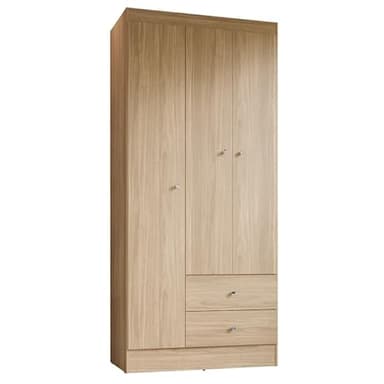 ACTUAL DIFFUSION Versa Armoire Penderie 3 Portes 2 Tiroirs 5 Niches Chêne L 81.2 H 182.4 P 46.3 cm