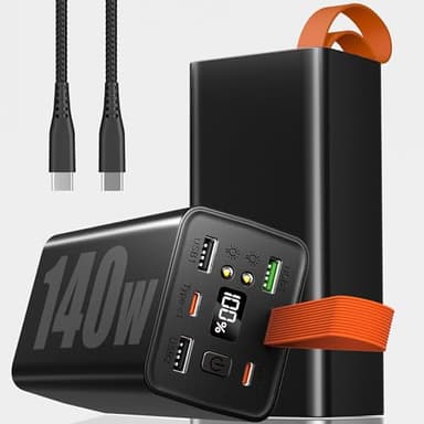 Batterie Externe 140W 70000mAh Power Bank USB C Charge Rapide avec 5 Ports pour 5 Appareils Simultanés, Écran Numérique, Batterie Externe Grande Capacité Idéal pour Voyage, Bureau (Noir)