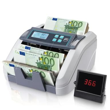 MUNBYN IMC51 Machine à compter l'argent, Compteur de billets en mode ajout+lot, Détection UV/MG/IR, Compteur de billets en EUR uniquement, 1100 billets/min, Affichage LCD, 2 ans de garantie (Gris)