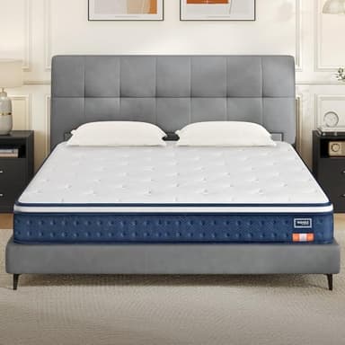 VASAGLE Matelas Double 160 x 200 x 20 cm, Matelas Hybride à Ressorts Ensachés, Mousse à Mémoire de Forme Gel, Soutien Mi-Ferme sur 7 Zones, Bords Renforcés, Housse Respirante, Bleu RMZ215QZ02