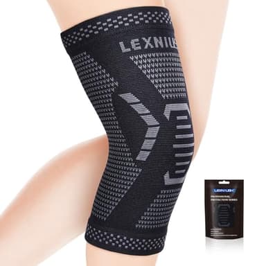 Lexniush Genouillère Sport pour Homme et Femme, Genouillère de Compression Pour Ligamentaire, Arthrose, Déchirures du Ménisque, ACL/MCL, Soulagement Douleur Genou, Course, Attelle Genou Noir Gris M