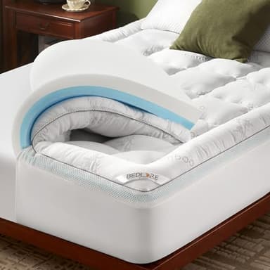BEDLORE Surmatelas 140 X 190cm, Double Couche de 10 cm (5 cm de Mousse à Mémoire de Forme Gel + 5 cm de Surmatelas Moelleux), Soulagement de la Pression et des Douleurs Dorsales
